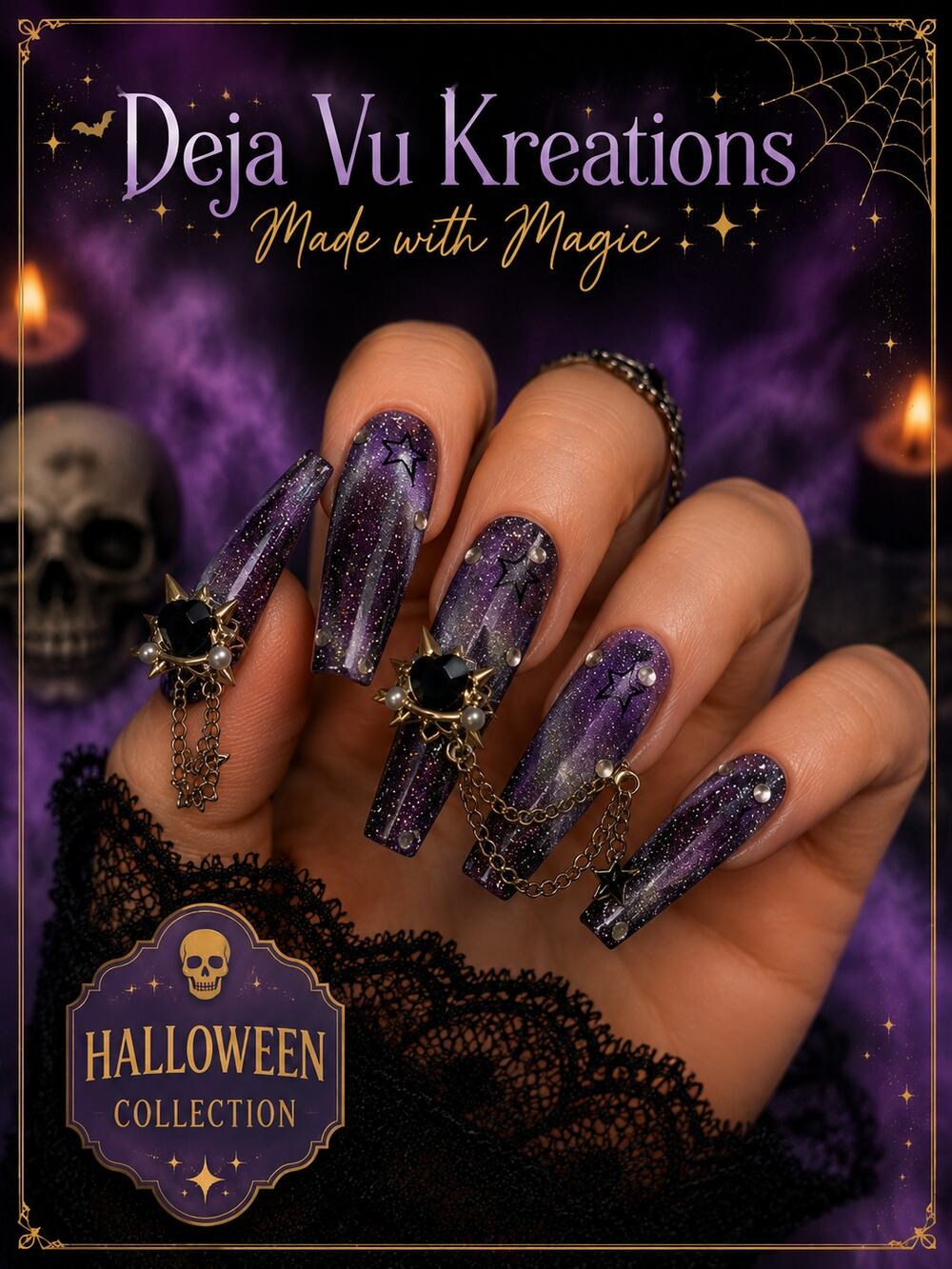 COMING SOON! 10 Piece Purple Glitter Celestial Gothic Press-On Long Coffin Nails